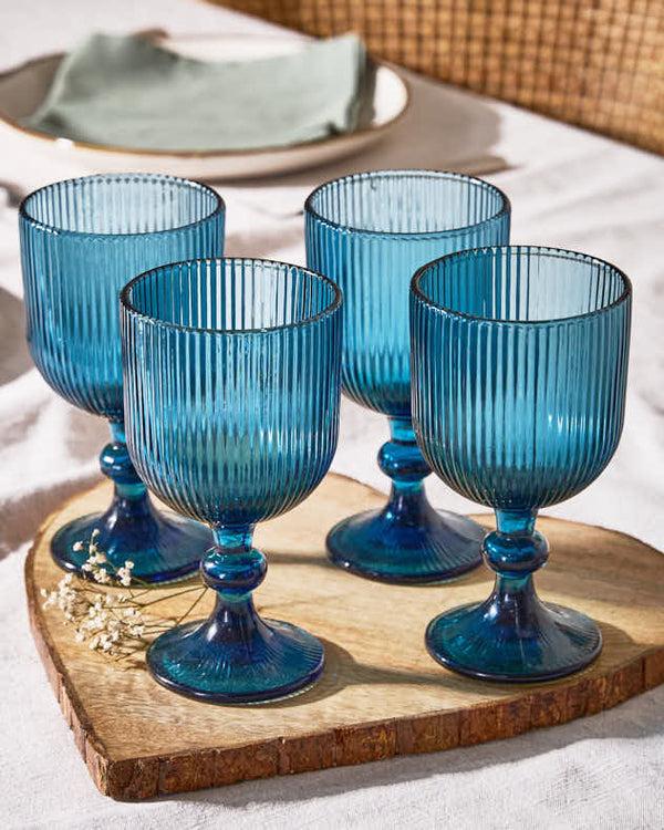 dibor Palermo Blue Ribbed Wine Goblet