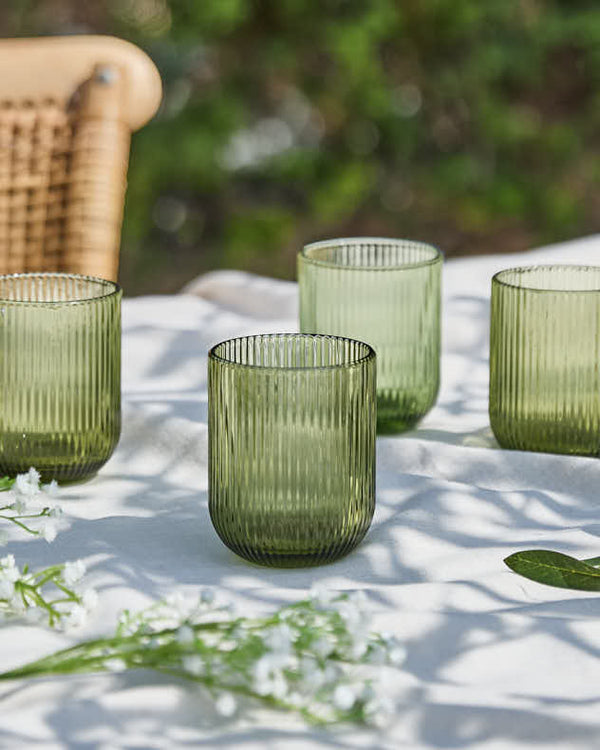 dibor Palermo Green Ribbed Tumbler Glass