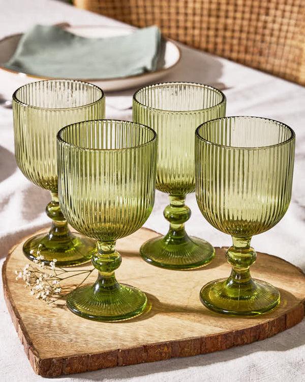 dibor Palermo Green Ribbed Wine Goblet