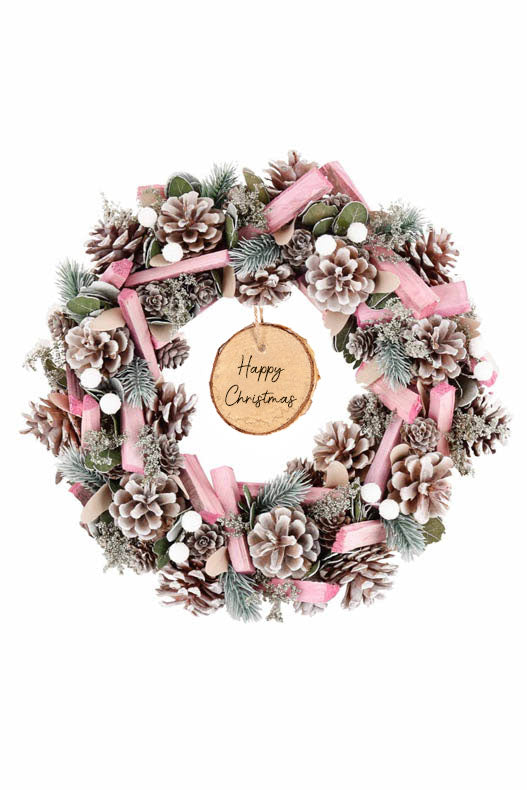 Dibor Personalised Festive Pink Frosted Wreath