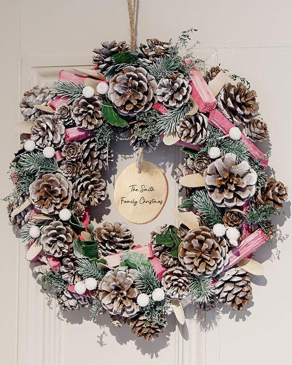 Dibor Personalised Festive Pink Frosted Wreath