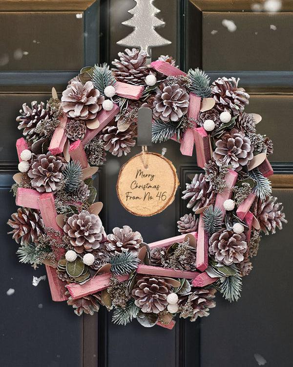 dibor Personalised Festive Pink Frosted Wreath