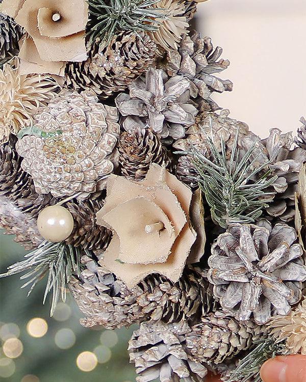 Dibor Personalised Frosted Flower & Pinecone Wreath