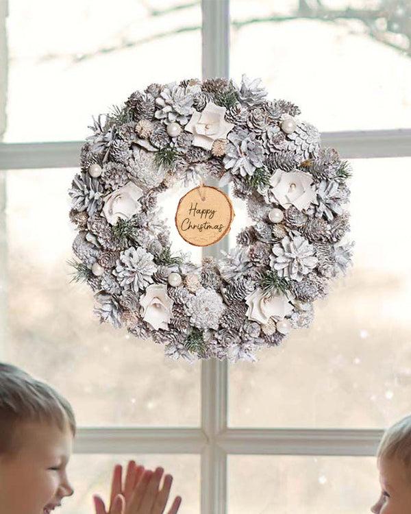 Dibor Personalised Frosted Flower & Pinecone Wreath