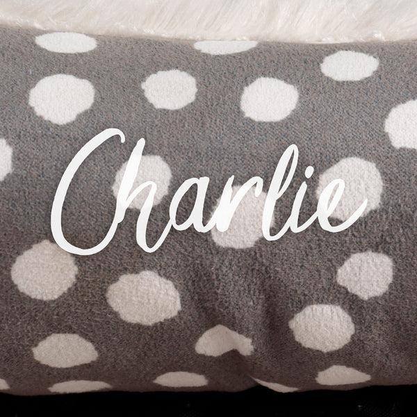 Dibor Personalised Grey & White Fluffy Polka Dot Bed