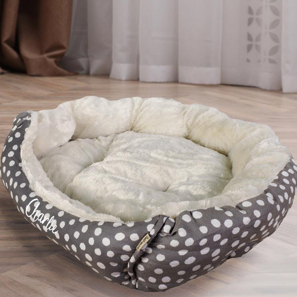 dibor Personalised Grey & White Fluffy Polka Dot Bed