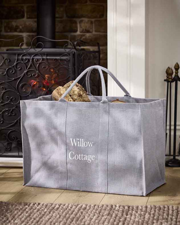Dibor Personalised Large Grey Jute Log Carrier