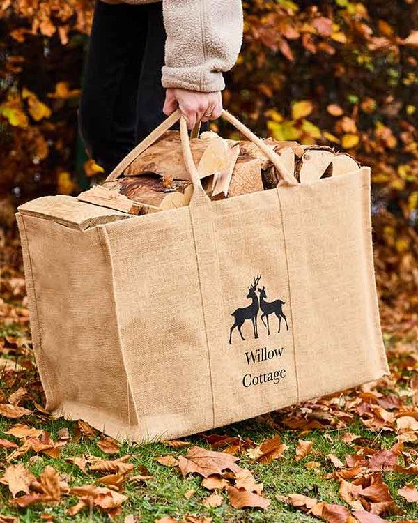 dibor Personalised Natural Deer Jute Log Carrier