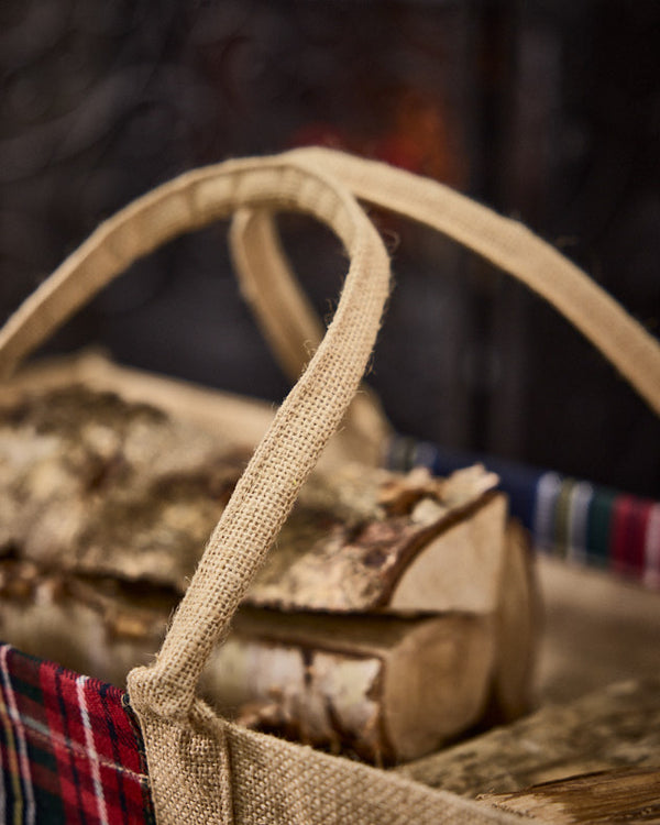 Dibor Personalised Natural Tartan Jute Log Carrier