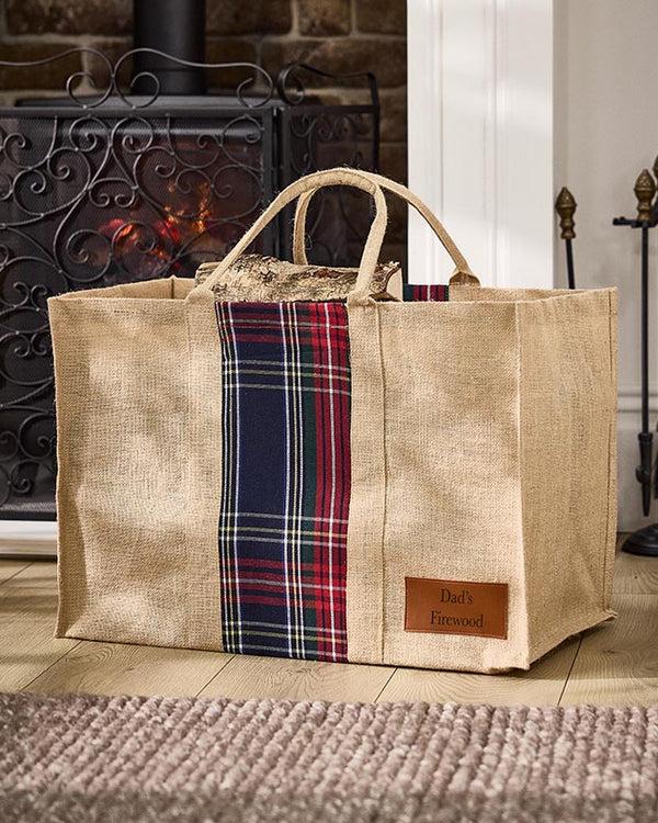 Dibor Personalised Natural Tartan Jute Log Carrier