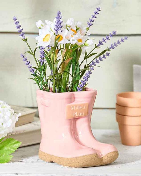 dibor Personalised Small Pink Welly Planter