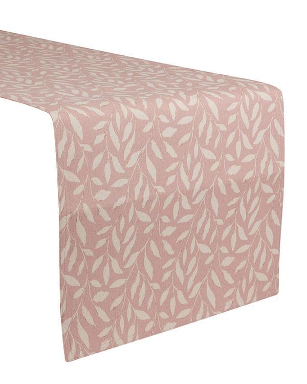 Dibor Pink Leaf Cotton Table Runner