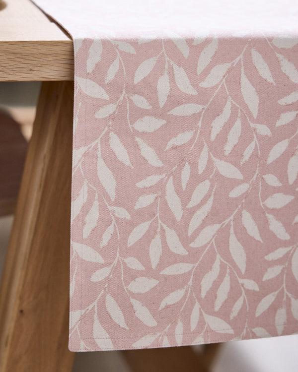 Dibor Pink Leaf Cotton Table Runner