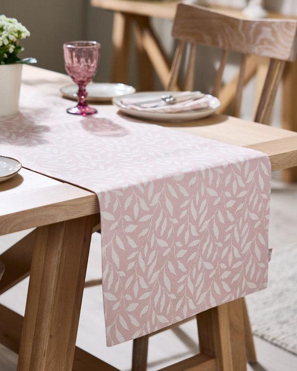 dibor Pink Leaf Cotton Table Runner