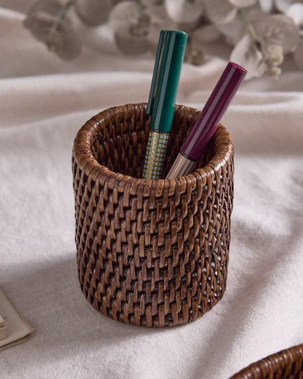dibor Premium Brown Rattan Pen Pot