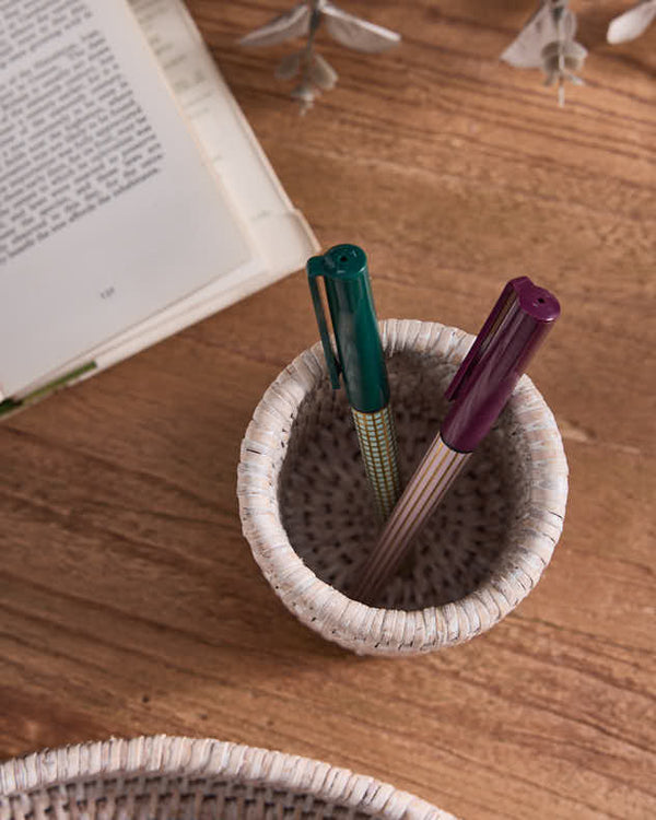 Dibor Premium White Rattan Pen Pot