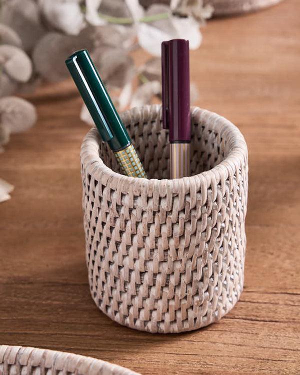 dibor Premium White Rattan Pen Pot
