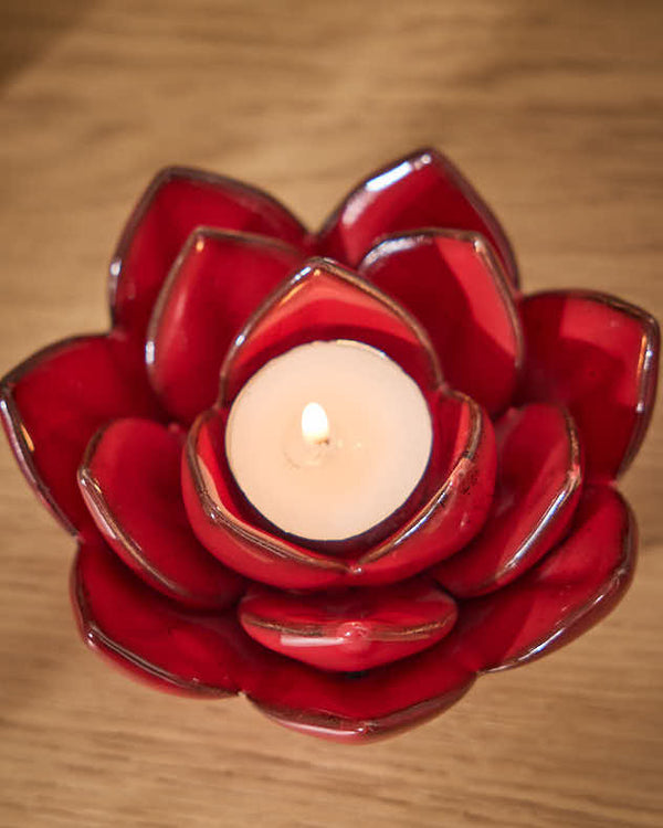 Dibor Red Lotus Flower Tealight Holder
