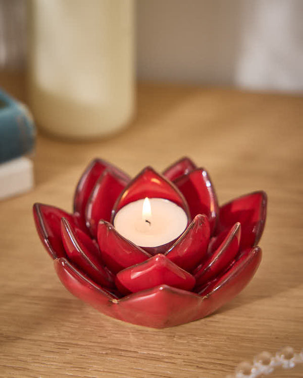 dibor Red Lotus Flower Tealight Holder