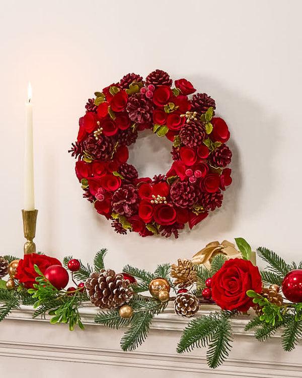 dibor Red Rose Wooden Wreath and Garland