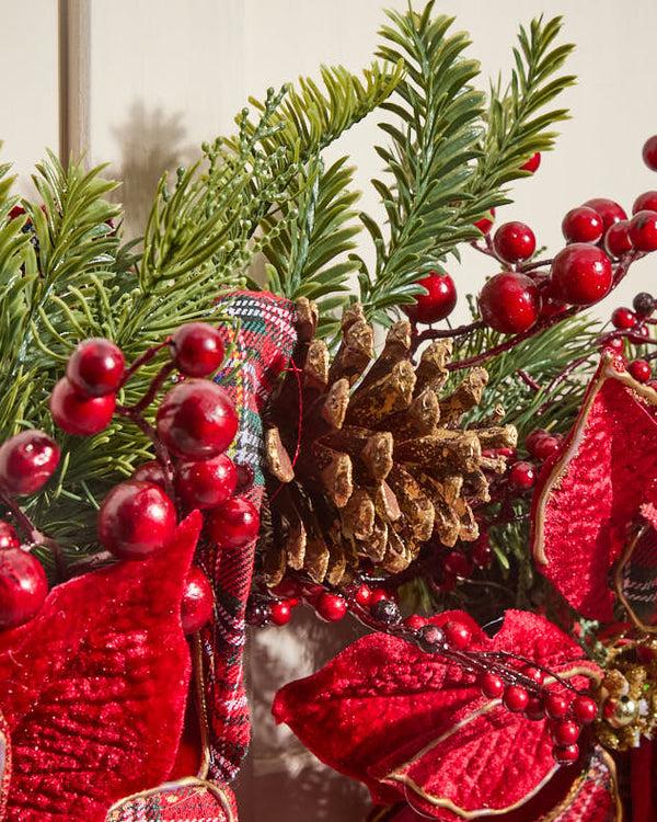 Dibor Red Tartan Poinsettia Wreath 58cm