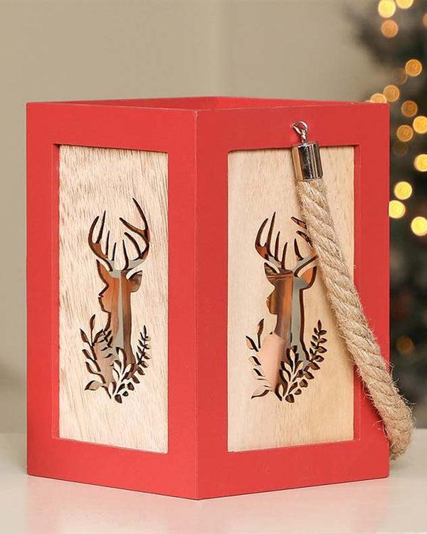 Dibor Red Wooden Stag Christmas Candle Lantern
