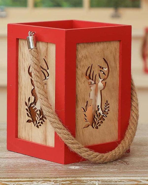 Dibor Red Wooden Stag Christmas Candle Lantern
