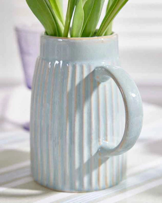 dibor Ribbed Blue Pitcher Jug Vase