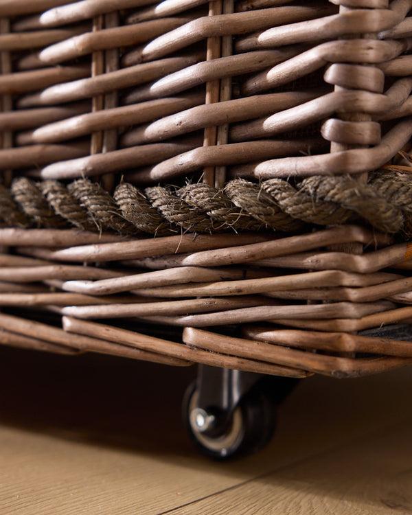 Dibor Rope Handled Log Basket With Wheels