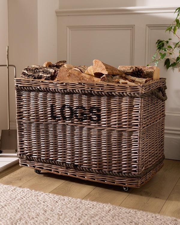 dibor Rope Handled Log Basket with Wheels