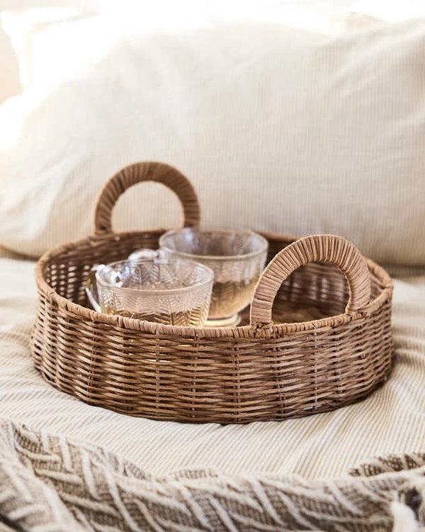 Dibor Roscoe Round Rattan Tray With Handles
