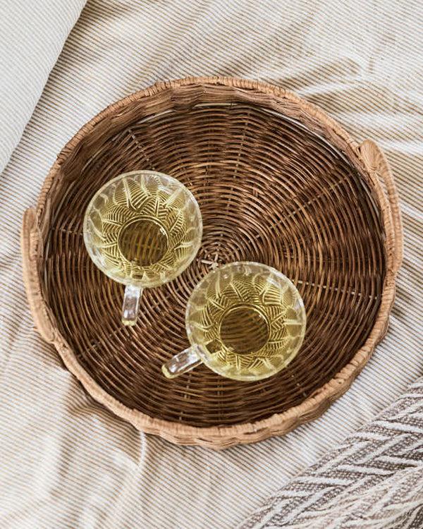 Dibor Roscoe Round Rattan Tray With Handles