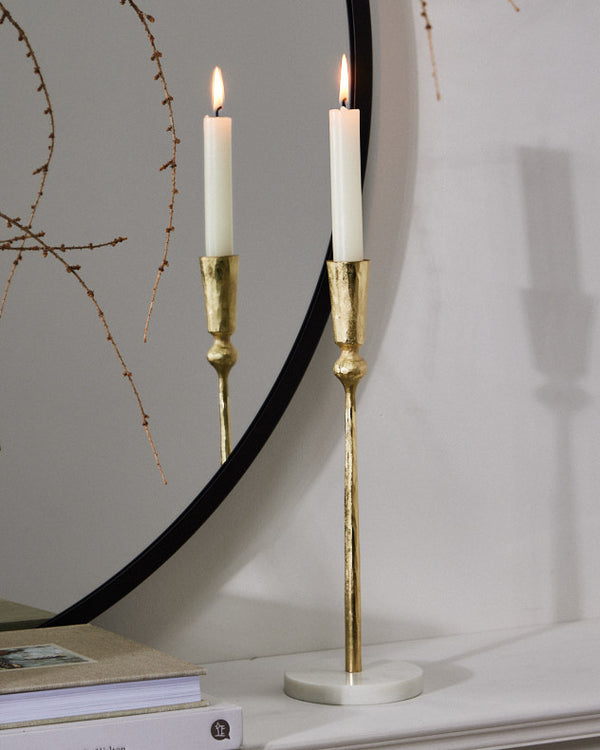 dibor Round Marble Base Gold Candle Holder