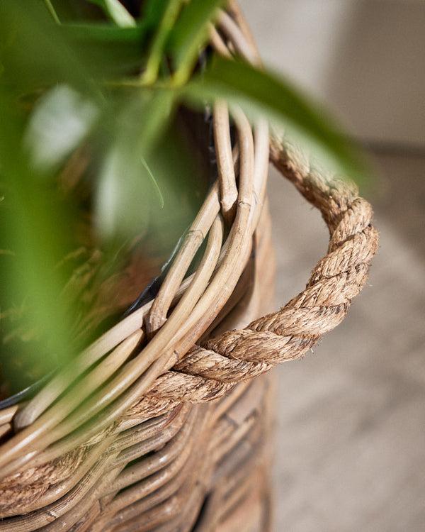 Dibor Round Rattan Planter With Rope Handles