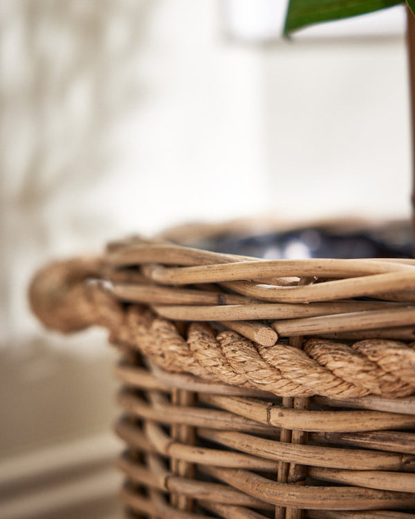 Dibor Round Rattan Planter With Rope Handles