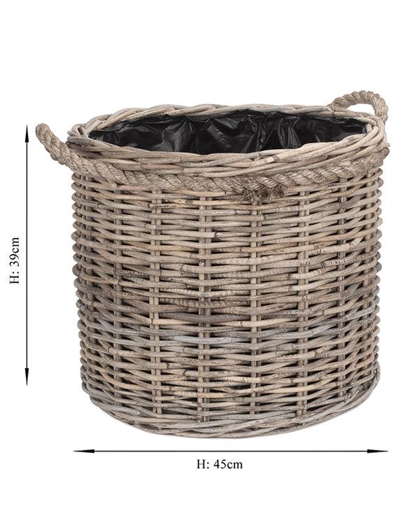 Dibor Round Rattan Planter With Rope Handles