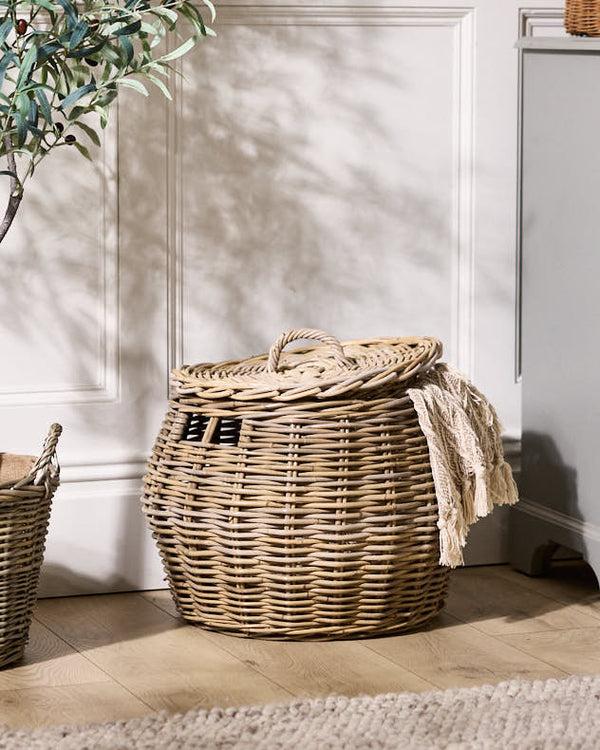 dibor Round Woven Basket with Lid