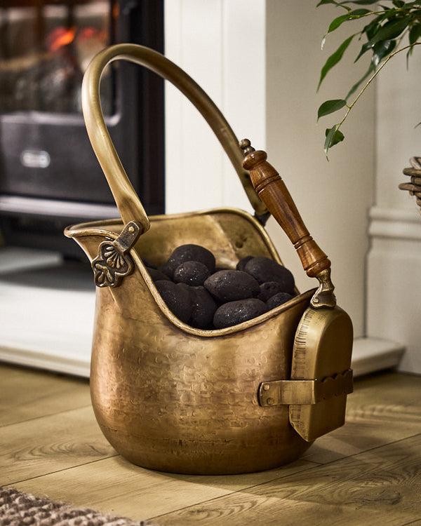 dibor Rounded Brass Coal Bucket & Shovel