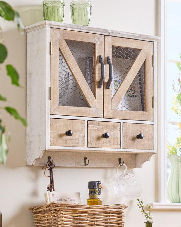 Dibor Rustic 3 Drawer Wall Cabinet With Hooks