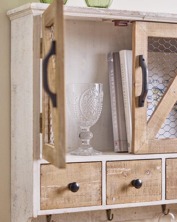 Dibor Rustic 3 Drawer Wall Cabinet With Hooks