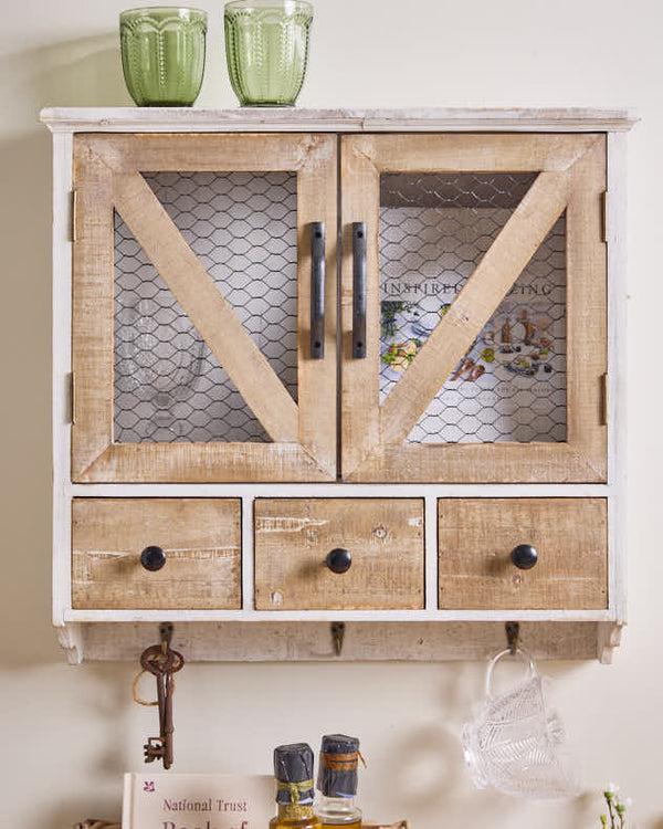 dibor Rustic 3 Drawer Wall Cabinet with Hooks