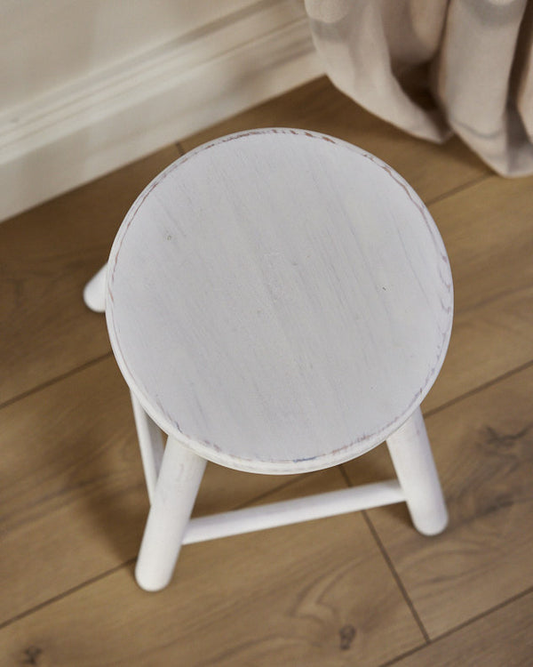 Dibor Rustic Antique White Stool