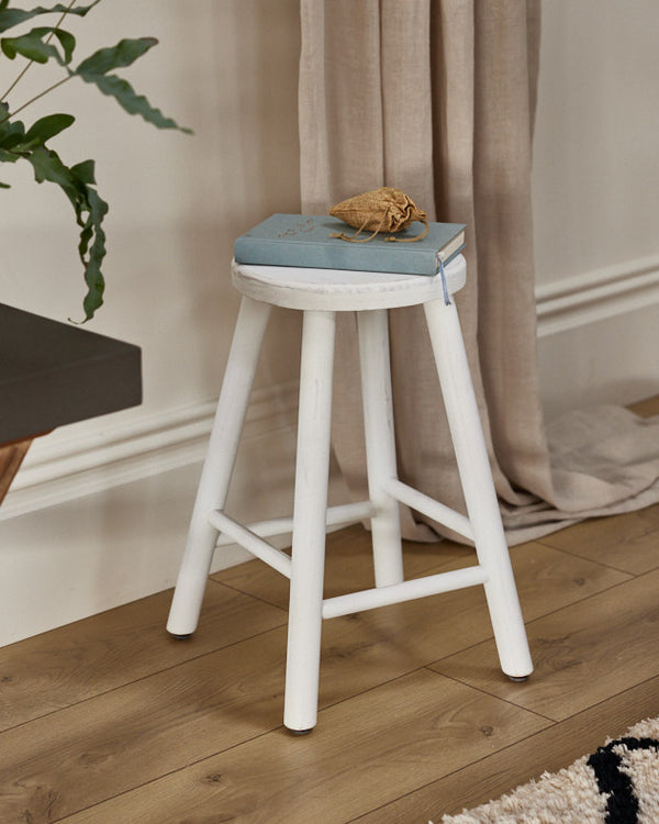 dibor Rustic Antique White Stool
