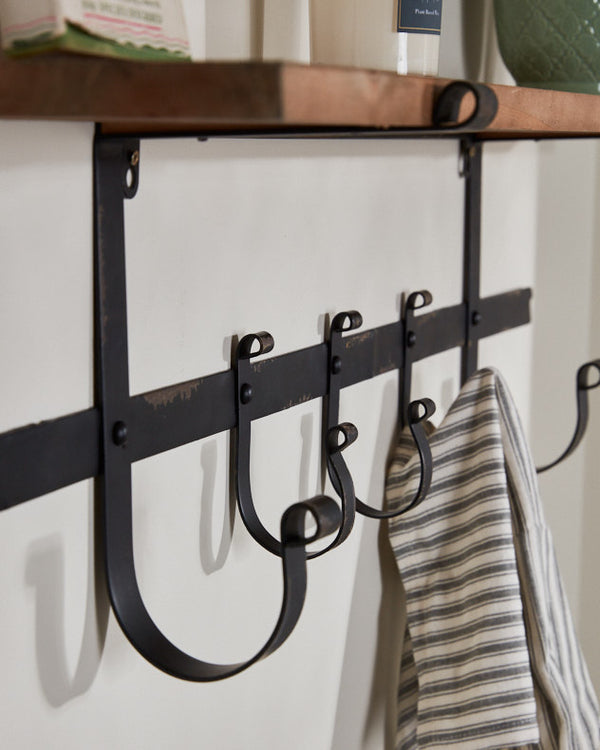 Dibor Rustic Pine 92cm Shelf With Hooks