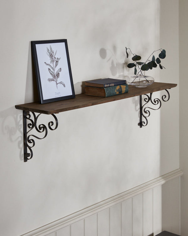 dibor Rustic Pine Shelf with Brackets
