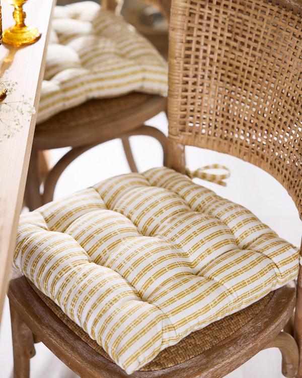 dibor Savona Yellow Striped Seat Pad with Ties