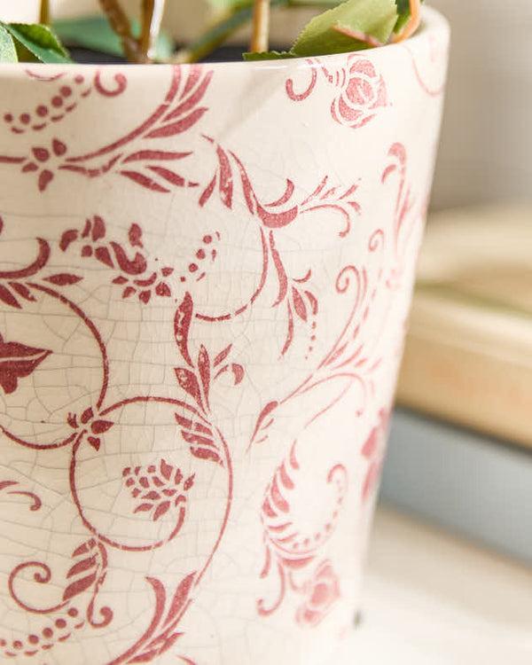 Dibor Scarlet Floral Ceramic Planter