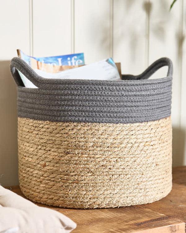 Dibor Seagrass Grey Stripe Basket