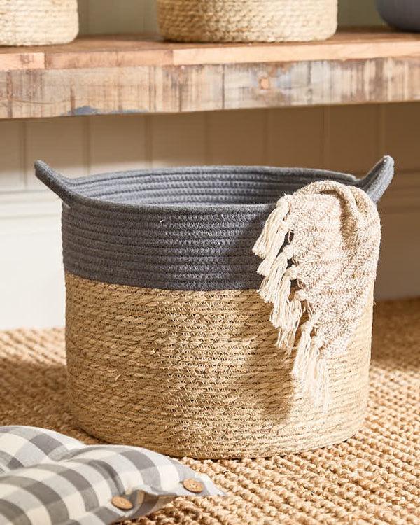 Dibor Seagrass Grey Stripe Basket