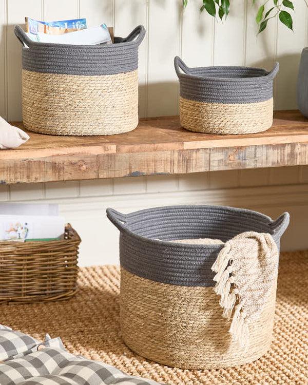 dibor Seagrass Grey Stripe Basket